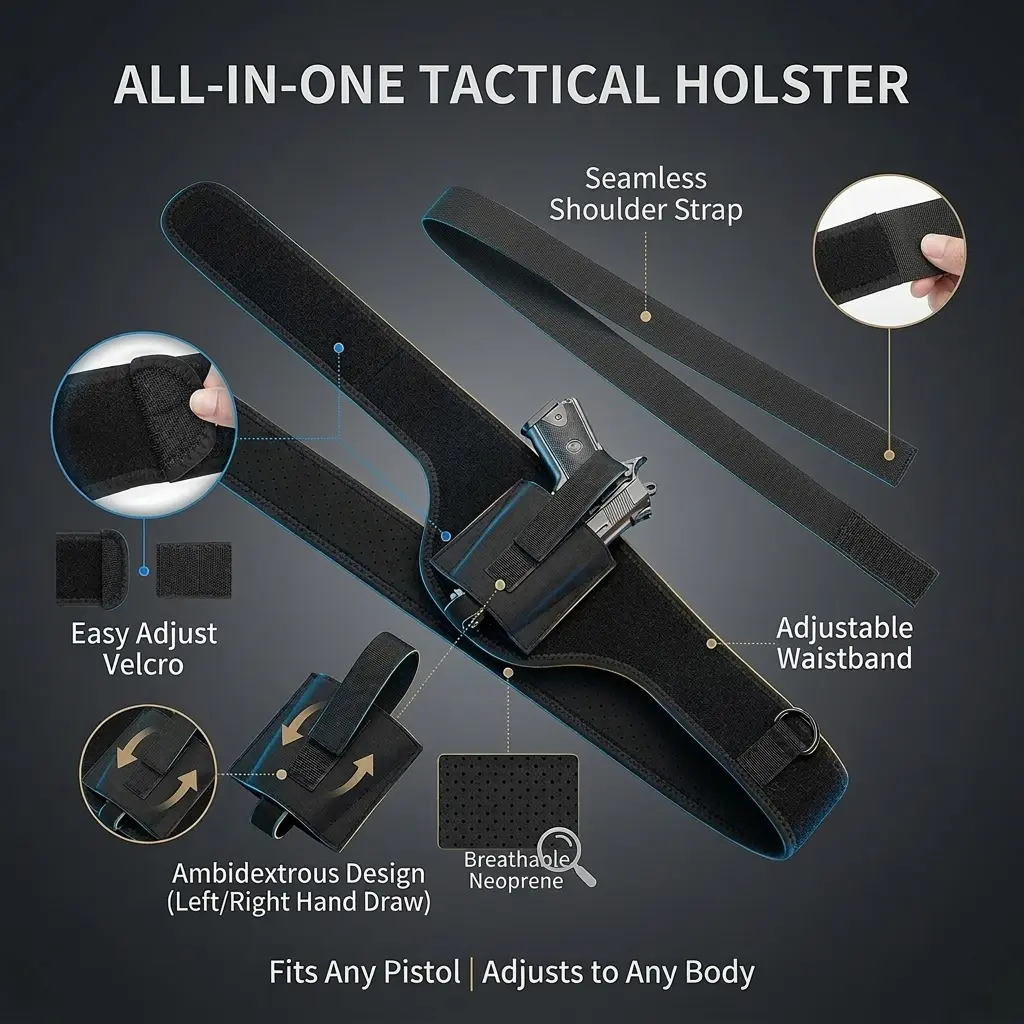 Concealed Carry Made Easy: Tactical Waist Invisible Holster for Men & Women - Perfect for Running, 9MM 380 Glock 17 19 26 43x 1911 vnsh fn reflex holster holsters for concealed carry shoulder belly band chest holster Jogging, Hiking!