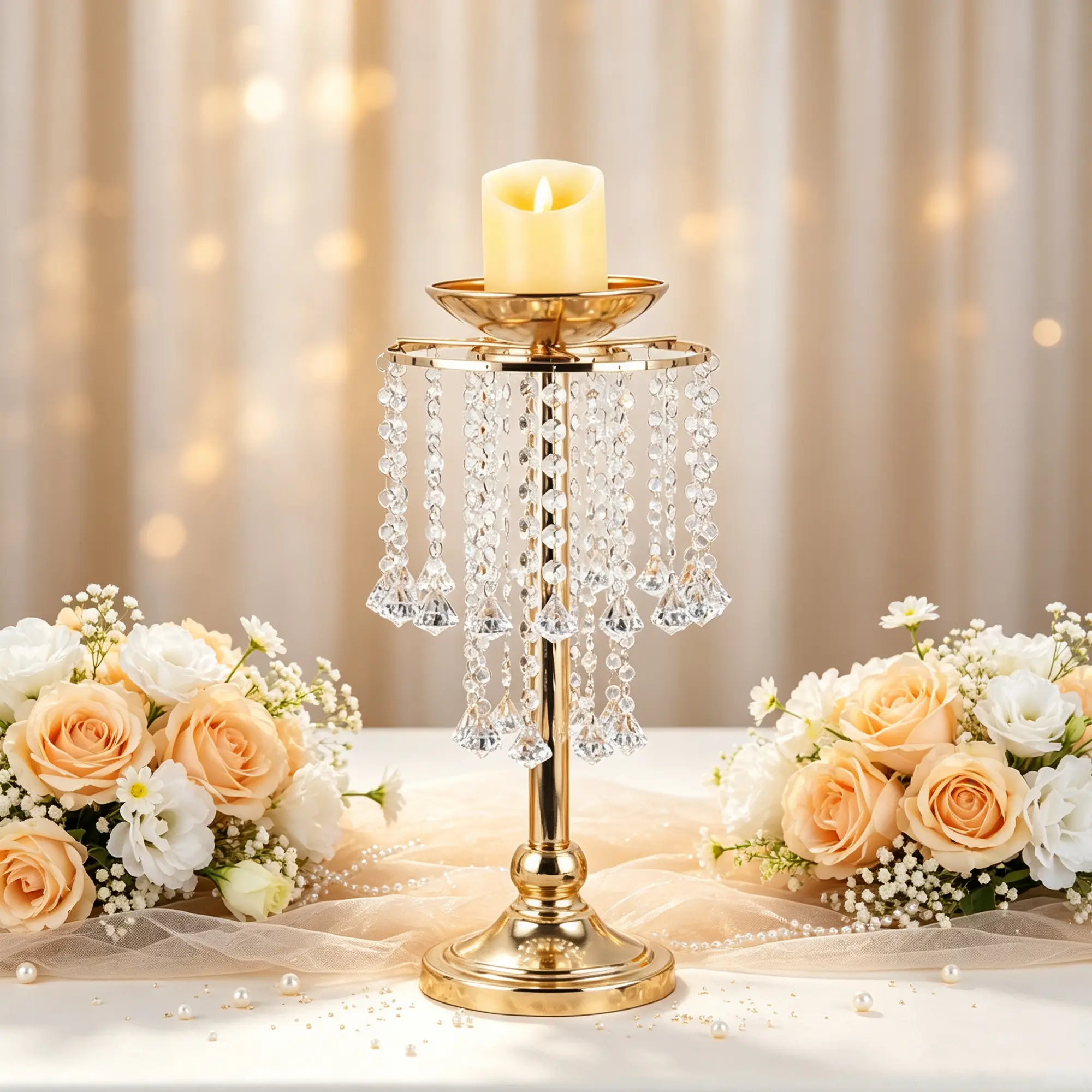 1 Pcs Gold Centerpiece Stands for Table Wedding, Crystal Vases for Flowers, Metal Floral Vase Holder for Party, Reception, Anniversary, Birthday Event and Home Table Decor