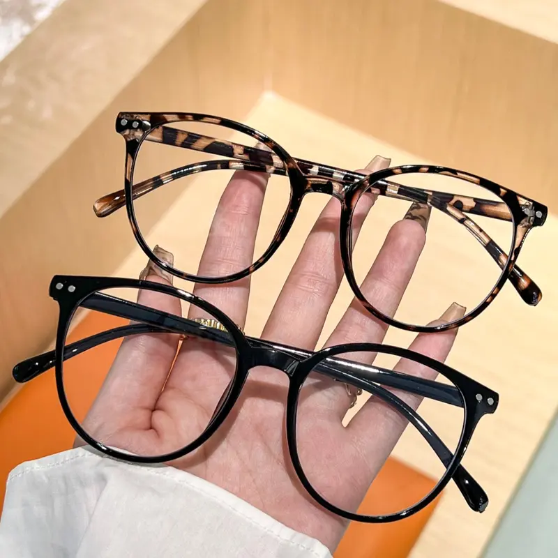 2-Pack Men's and Women's Round Fashion Clear Glasses, Trendy Casual Eyeglasses, Anti-Blue Light Lenses for Daily Wear, Office, and Vacations, Eyewear, Casual Stylish Glasses