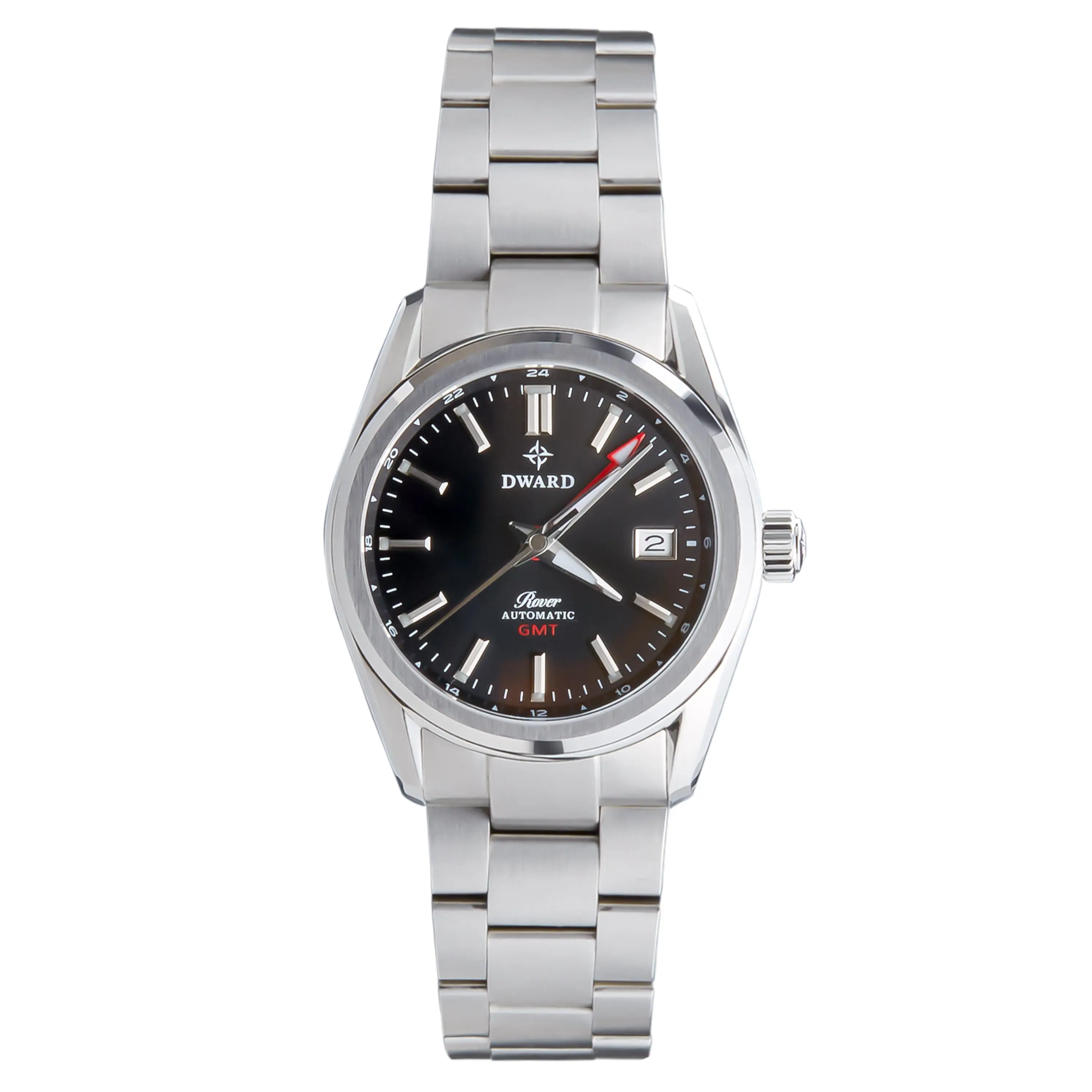 DWARD GMT Rover Automatic Watch with Dual Time Zone Function – Sapphire Crystal, 316L Stainless Steel (Black Granite)