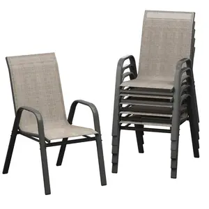 Patio Chairs Set of 6, Outdoor Stackable Dining Chairs with Textilene Fabric, All-Weather Deck Stacking Chairs with High Back for Backyard Poolside Garden Balcony, Brown