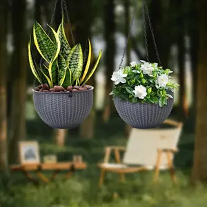 Plastic Hanging Plant Pot, 4 Counts/set Double Chamber Design Hanging Plant Pot with Drainage Hole & Chain Hook, Garden Supplies for Indoor & Outdoor, Hanging Planters