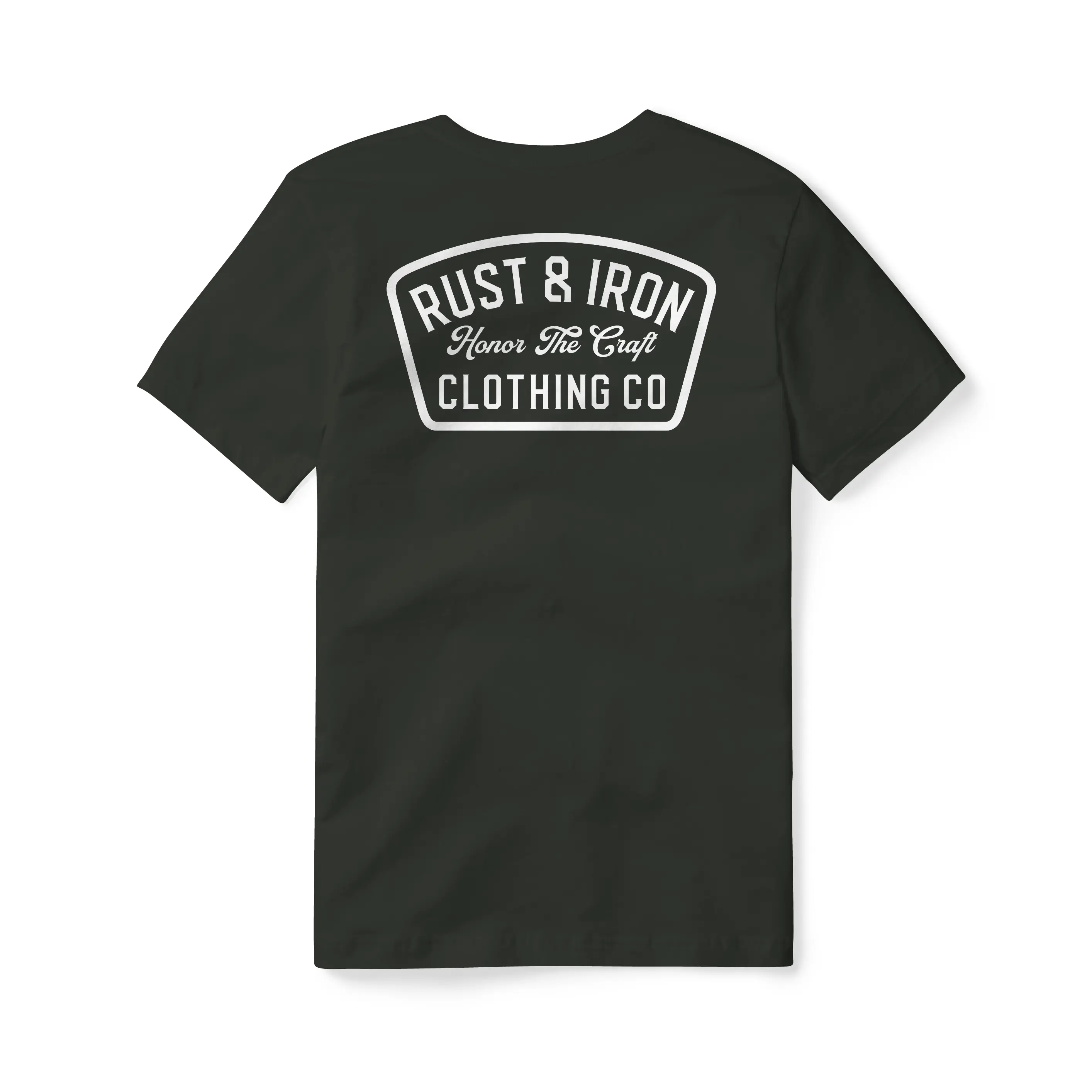 Rust & Iron “Midnight” Tee. Black in color with bold white lettering & logo. Available in size small through 3xl.