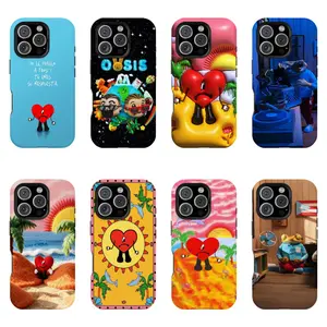Cute cartoon frog and heart B-Bunny Maluma Phone Case For IPhone 17 16 15 14 13 12 11 Pro Max Plus