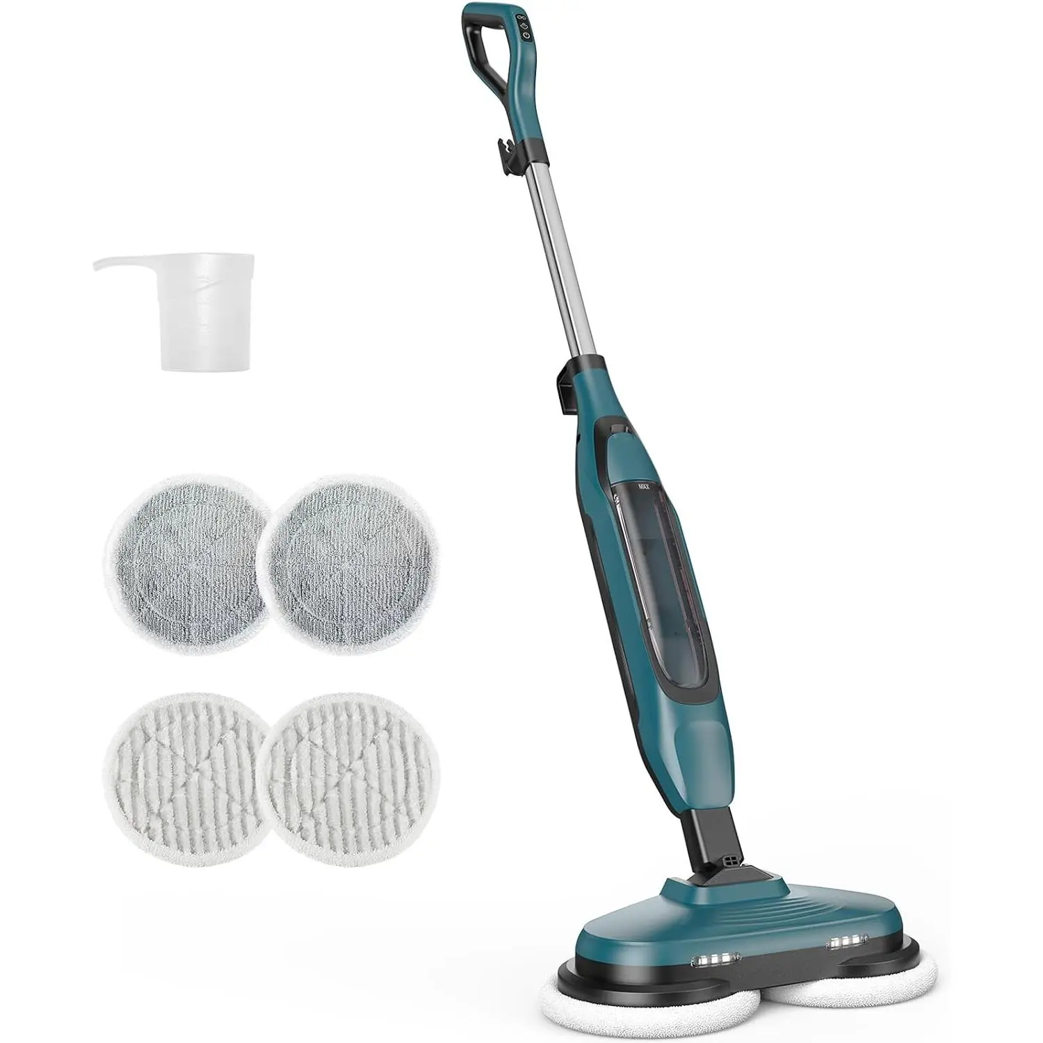 Father's Day Gift: 4-Mode Scrubbing Steam Mop with Rotating Pads & LED Lights, Floor Steamer for Hardwood & Tile, 16.4FT Cord, 4 Washable Pads