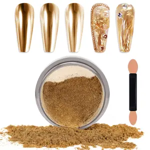 Chrome Nail Powder, 1Counts/set Metallic Mirror Glitter Effect Nail Powder, Acrylic Powder Mermaid Pearl Dust Kit for Gel Polish Nail Art DecorationChrome Nail Powder,Gold