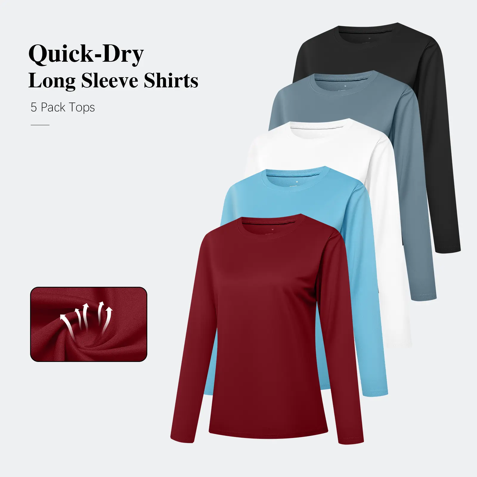 Women's Fitted UV Protection Long Sleeve Activewear Shirts - 5-Pack High Performance Outdoor Athletic Sportswear Tops for Outdoor Running, Fishing, Workout Wear (Sport Lover Lifestyle)