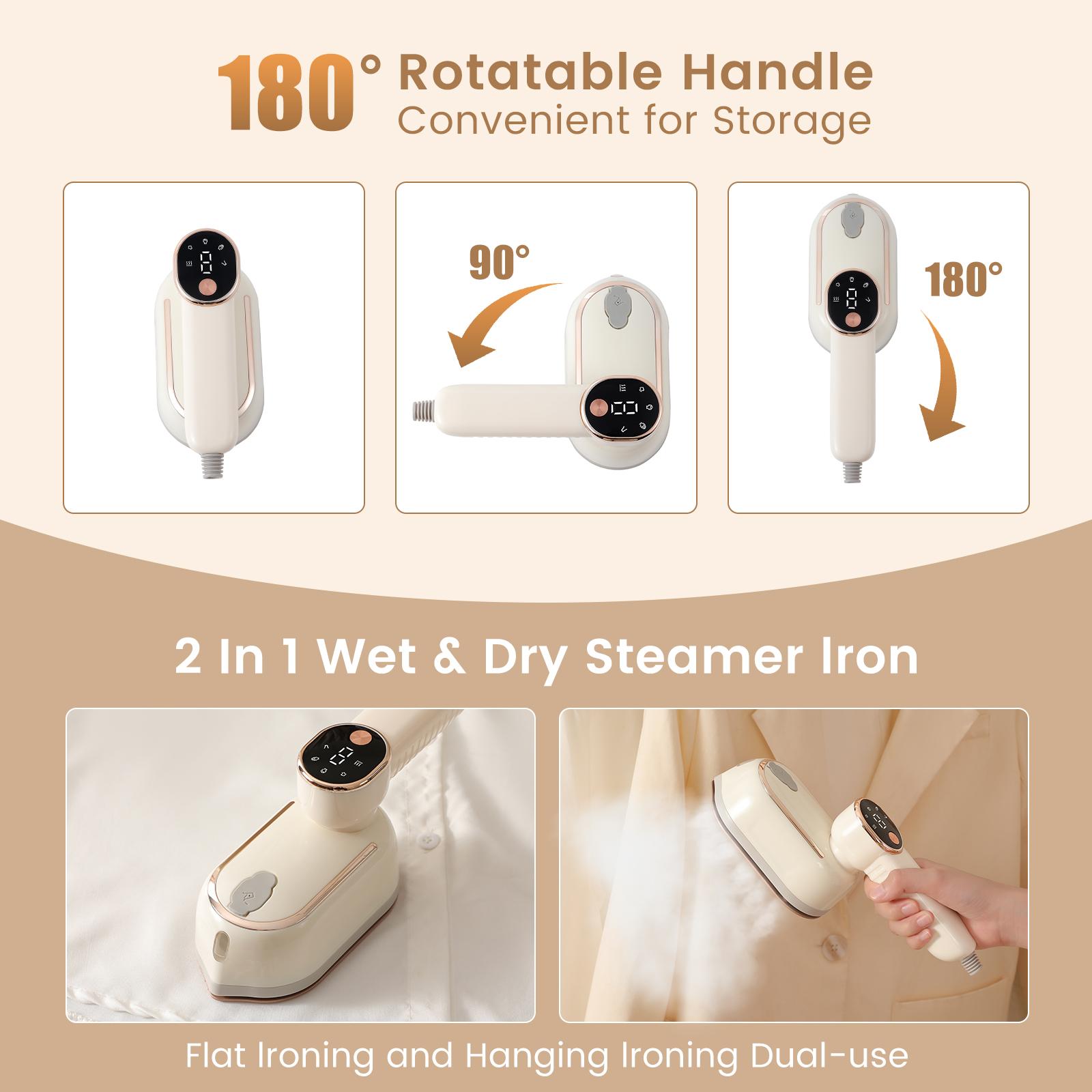 2-in-1 Steam Iron & Clothes Steamer - Handheld Portable Garment Wrinkle Remover, Fast Heat-Up, Large Soleplate, 130ml Water Tank - Lightweight for Home, Travel