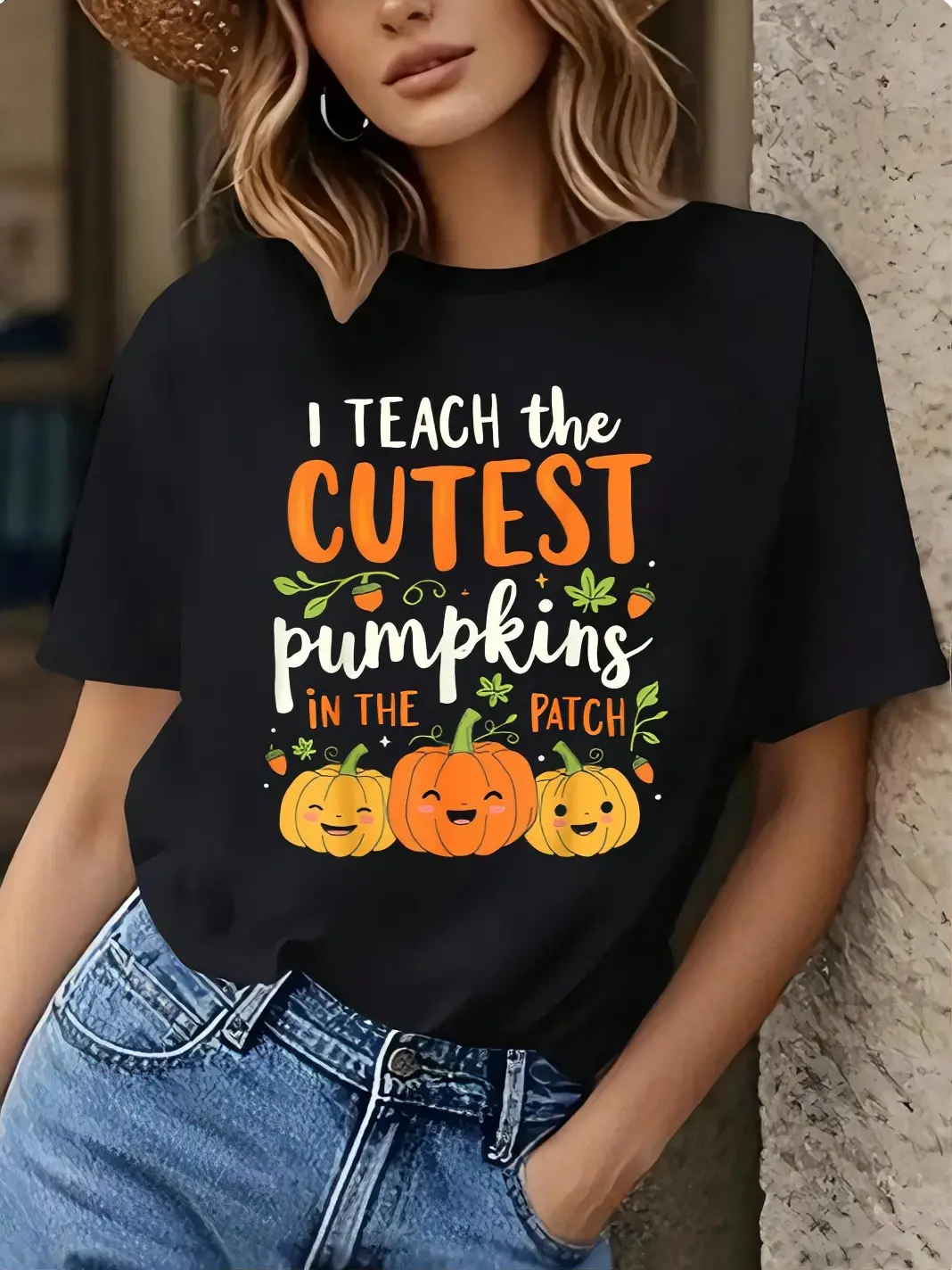 Women's Casual Halloween T-Shirt - "I Teach the Cutest Pumpkins in the Patch" Top for Teachers