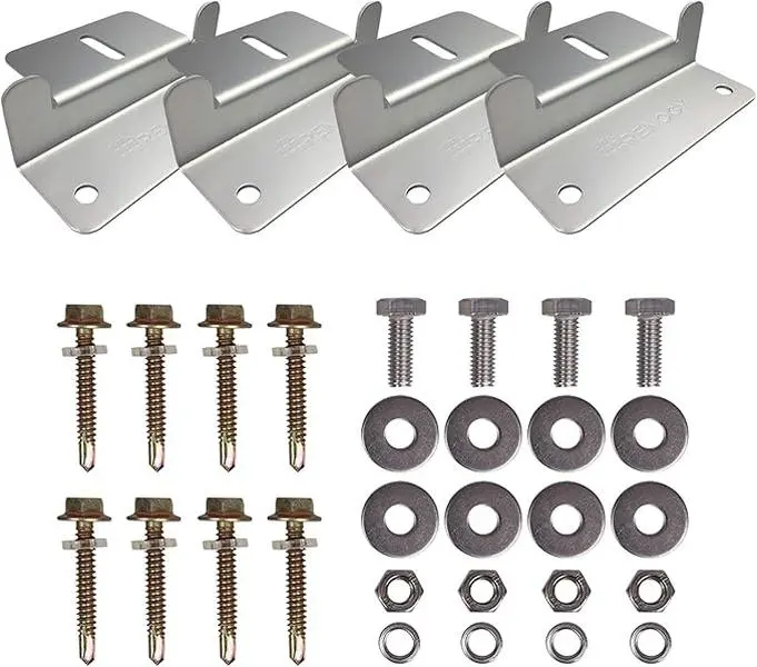 4-Pack Aluminum Solar Panel Mounting Z Brackets Full Set for DIY Users - Lightweight, Corrosion-Free, Pre-Drilled Holes, RV, Flat/Tilted Surface Installations (Tools & Hardware)