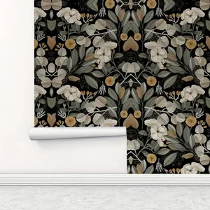 Vintage Floral Pattern Wallpaper, 1 Roll Waterproof Self-adhesive Wall Sticker, Removable Wall Decal for Home Living Room Bedroom Dormitory Decor