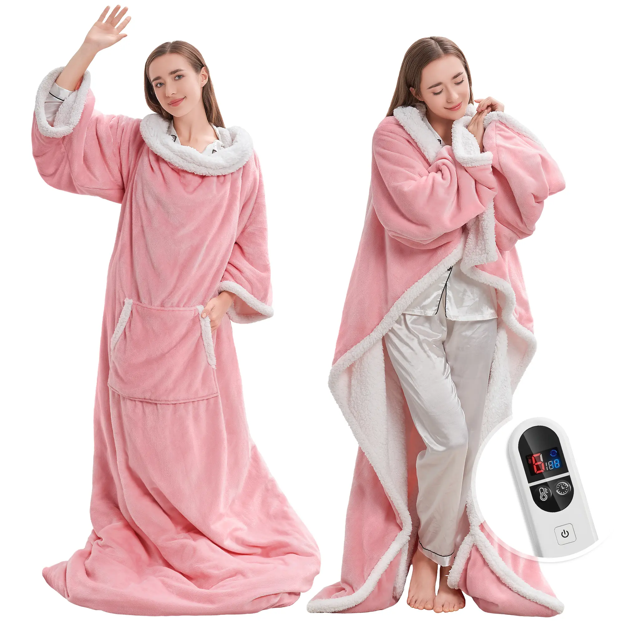TEHANLD Multifunctional Wearable Heated Blanket with Sleeves, Foot Pocket, 6 Heat Settings, 1-12H Auto Shut-off,52x72in Couch Blanket, Christmas Gift for Girlfriend & Adulting Women, Home Essentials
