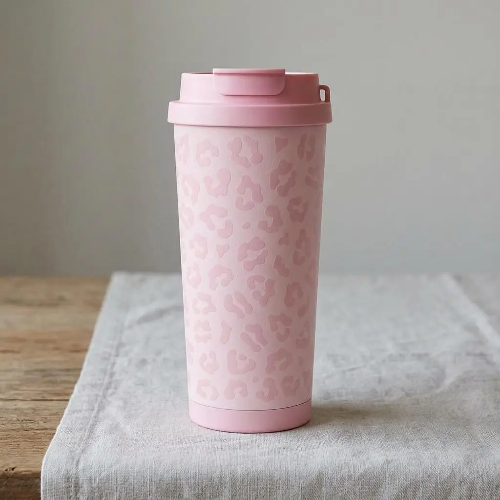 SANDJEST Pink Aesthetic 18oz Stainless Steel 2-in-1 Lid Coffee Tumbler, Insulated Travel Mug for Iced Coffee, Gift for Women Girls Teens Mom
