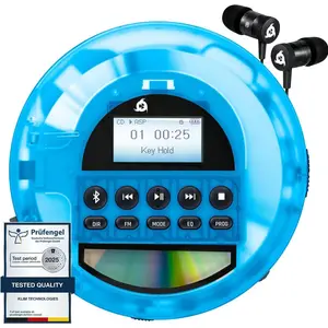 Nomad Transparent Blue - Portable CD Player Walkman with Long-Lasting  - Includes Headphones - Discman MP3 Player - TF Card FM Radio  AUX - Ideal for ,  - Version