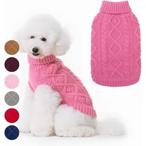 Dog Sweater for Small Medium Large Dogs,Winter Dog Cat Coat Warm Sweartershirts Outfits,Classic Cable Knit Turtleneck Pullover Dog Jumper Coat Warm