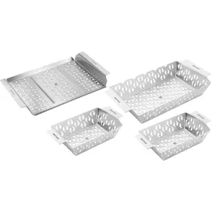 ZWILLING BBQ+ 4-pc Grill Basket Set, 2 Small Grill Baskets, 1 Medium Basket, 1 Grill Topper, Stainless-Steel, Nestable