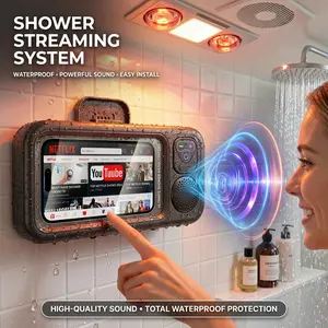 Waterproof Shower Phone Holder with Built-in Bluetooth Speaker -Phone Case with 480 Degree Rotation - High Definition Audio Wireless Speaker Mount for Wall Mirror and Tiles - Universal Anti-Fog Touch Screen Stand for iPhone and Android Smartphones