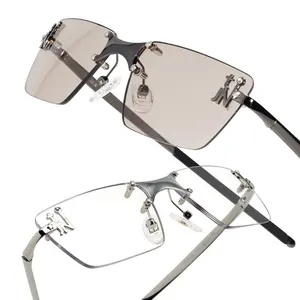 TIJN Rimless Rectangle Sunglasses for Women Men, Metal Frameless Vintage Square Glasses Tinted Lens, Emblematic