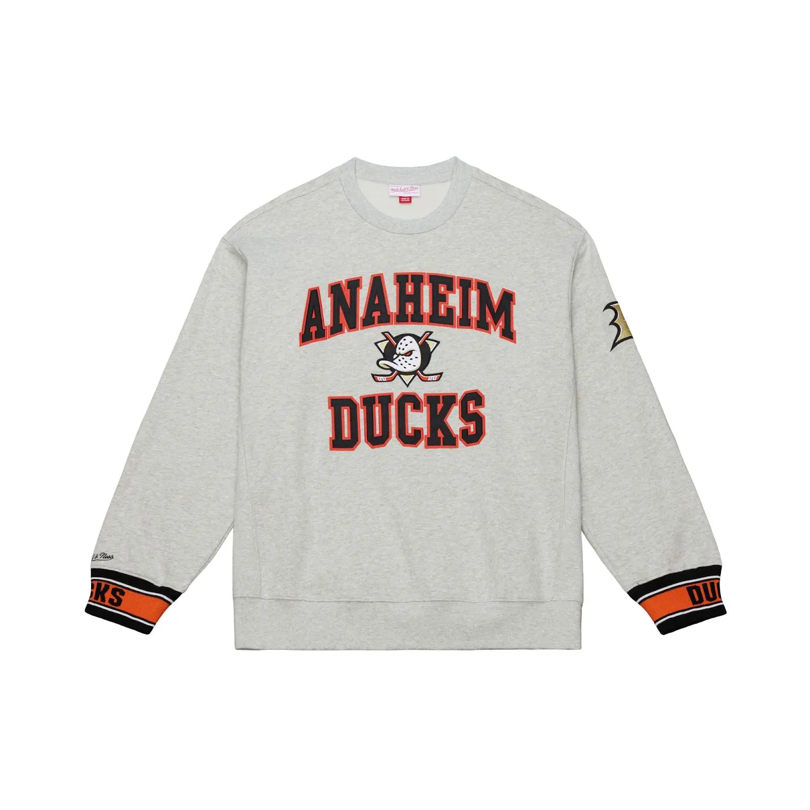 Anaheim Ducks Heather Gray Team Celebration Fleece Sweatshirt NHL Throwback Crewneck Vintage Fan Gear Mitchell & Ness