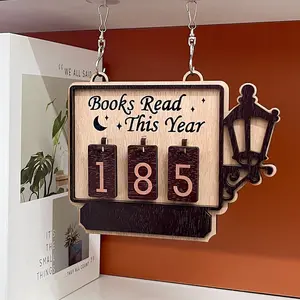 Vintage Reading Record Hanging Bookshelf Decor, Personalized DIY Name Tracker, Tracks Up to 999 Books, Includes 30 Replaceable Number Tags