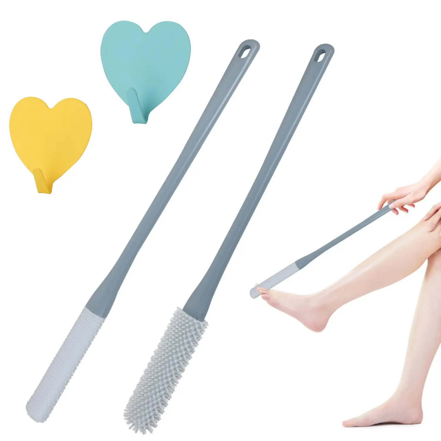 2Pcs Toe Cleaning Brush,Silicone Foot Scrubber for Shower with 15.7" Long Handle Soft Cleaning Bath Brush Feet Cleaner Scrub Foot Care for Seniors,Elderly, Men and Women (Grey) - Home Improvement.