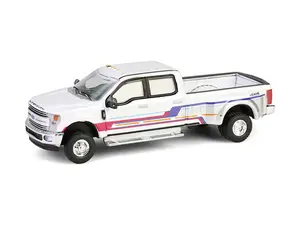 2019 Ford F-350 Lariat Dually - White w/ Custom Stripes (Dually Drivers Series 16) Diecast 1:64 Scale Model - Greenlight 46160D