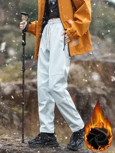Women's Winter Outdoor Pants, Fleece Lined Warm Windproof Straight Leg Elastic Waist Casual Sports Trousers for Women