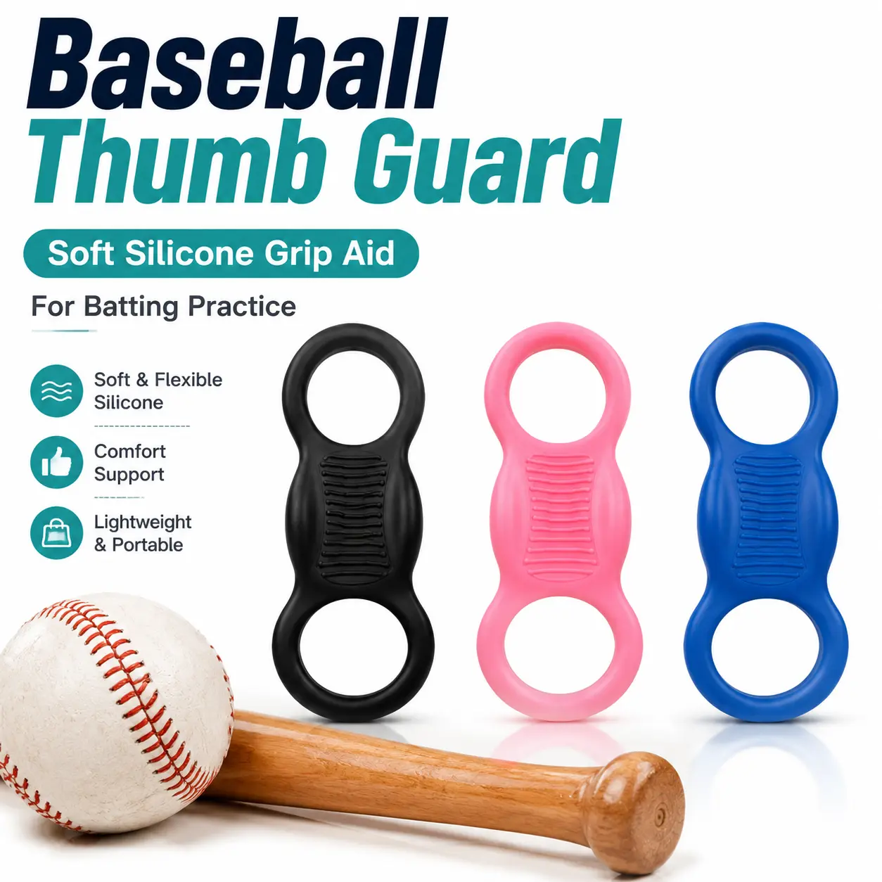 Baseball Thumb Guard for Batting, Silicone Bat Grip Protector, Thumb Support Training Aid for Baseball & Softball Swing Practice