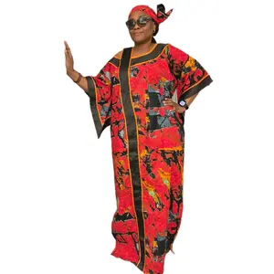 Ankara Kaftan African Women's Wear Loose Fit Red Black Abstract Print Dress