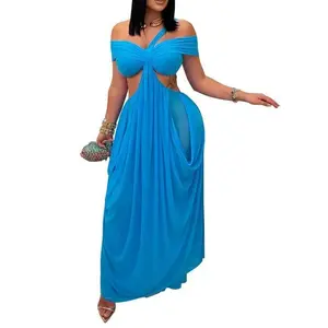 Women's Chic Off-Shoulder Maxi Dress - Sexy Sheer Mesh Cut-Out Formal Wear, Elegant Statement Piece with Versatile Style, Accessory Compatibility, Spring Glow Up, Summer Vibes