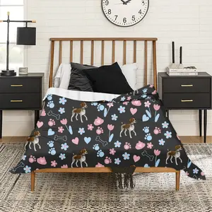 Cartoon German Shorthaired Pointer Pattern Funny Throw Blanket - Pet Dog Themed Flannel Blanket for Camping Bedding All Seasons