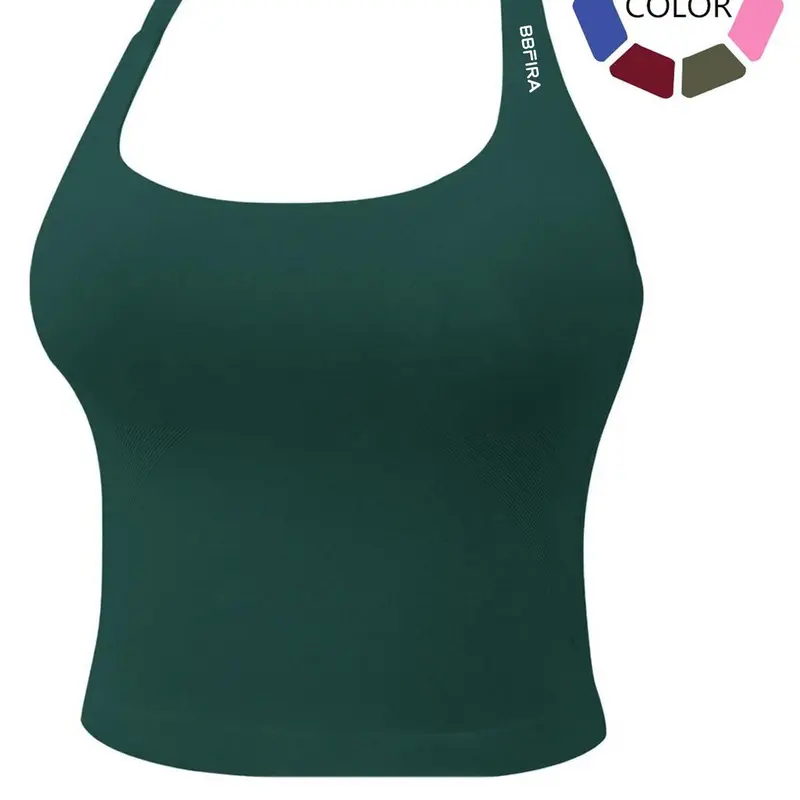 BBFIRA Women's Seamless Halter Neck Yoga Tank Top Removable Padded Sports Bra with Flattering Back Design Quick-Dry Running and Fitness Bra, Workout Bras, Exercise Bra, Seamless Athletic Apparel Yoga Bras
