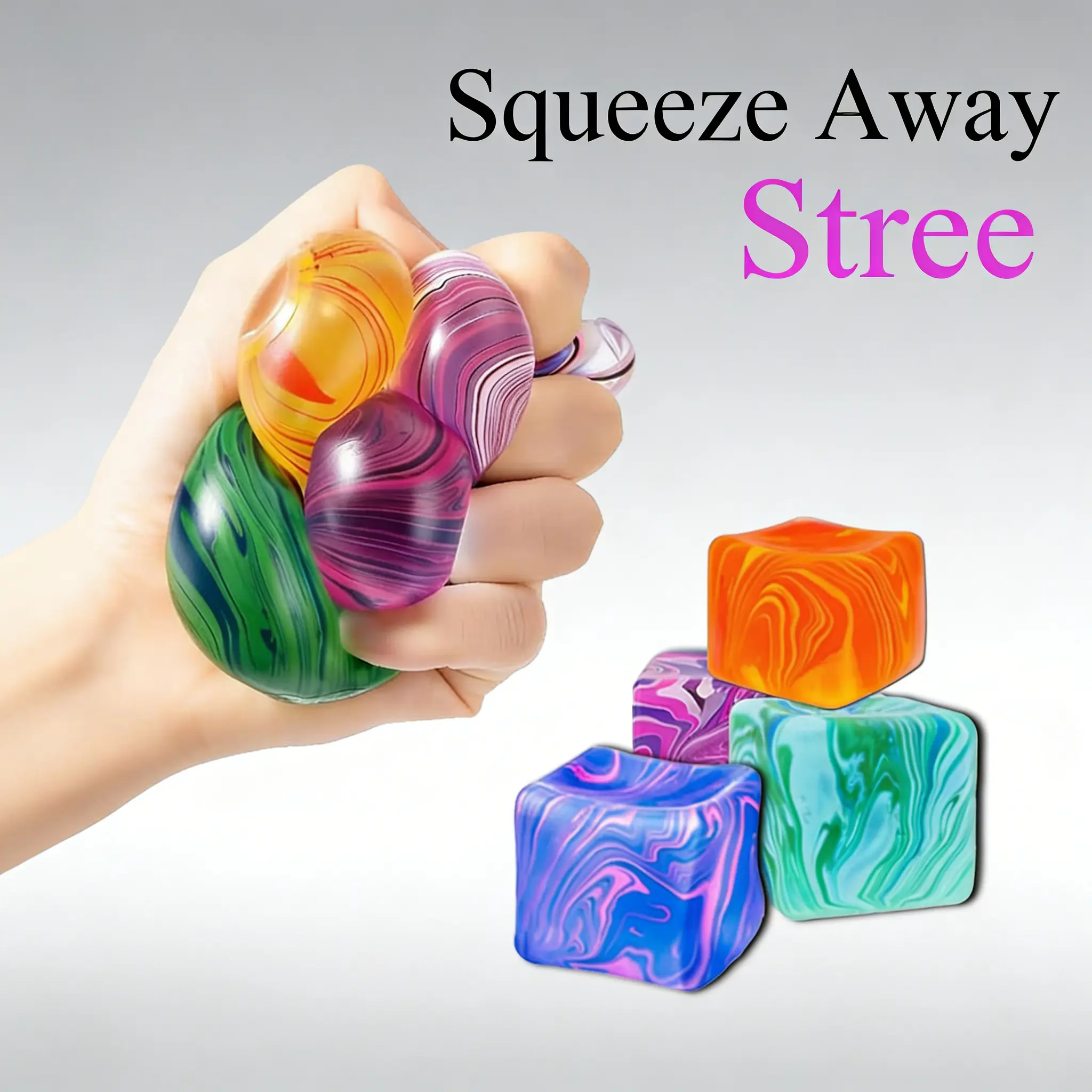 Squishy Stress Cube Fidget Toy, Ice Square Shape Squishy with Sugar Balls Inside, Soft Sensory Squeeze Toy, Calming Stress Relief & Anti-Anxiety Toy for Adults, Teens & Kids