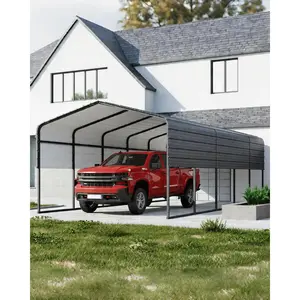 Heavy-Duty Oversized Metal Carport Garage, 13x26 FT Sturdy Steel Structure with Extended Side Canopy, All-Weather Outdoor Storage Shelter for Cars, Trucks, Boats & Tractors, Grey