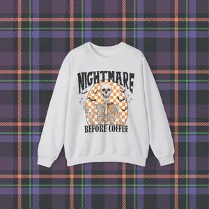 Nightmare Before Coffee Sweatshirt, Halloween Crewneck Jumper, Unisex Pullover, Spooky Gift, Tim Burton Fan Apparel