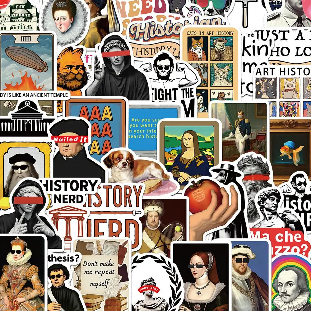Funny History Meme Sticker, 50pcs/set Creative Funny Decorative Sticker, DIY Decals for Water Bottle, Laptop, Phone Case, Scrapbooking, Journal Making, Funny Stickers Pack