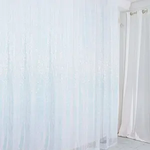 8ftx8ft Iridescent Blue Sequin Event Curtain Drapes, Backdrop Event Panel