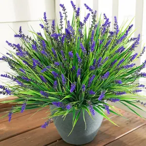 Artificial Flowers for Outdoors 10 Bundles Fake Monkey Grass Plants Outdoor Plastic Purple Flower Vibrant Faux Flowers Outside Green Leaf Decoration for Patio Pot Decor (10 Bundle Purple Flowers)