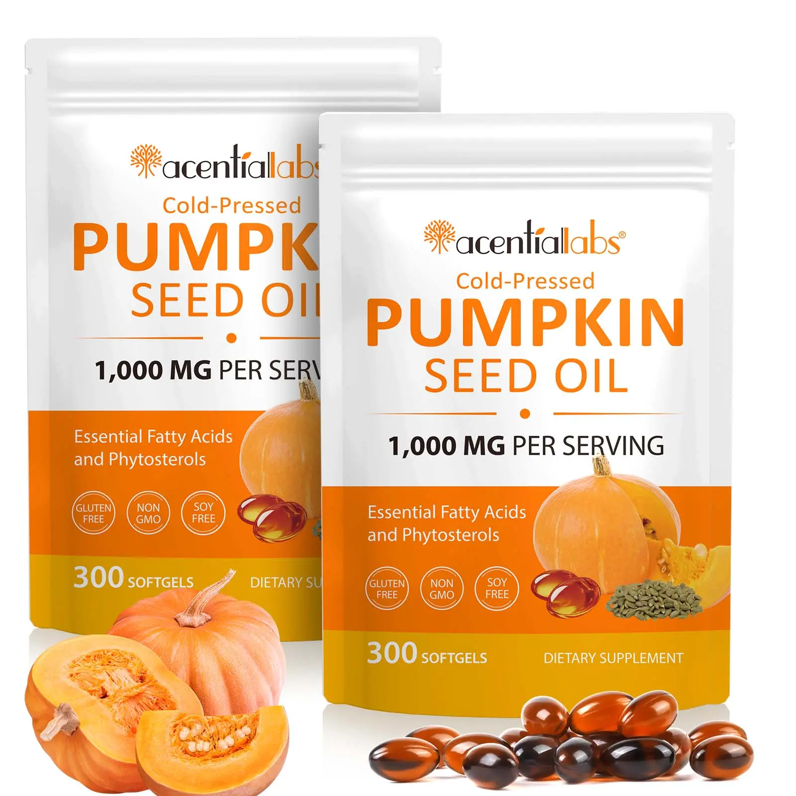 600 Count (10-Month Supply) Pumpkin Seed Oil with Saw Palmetto 3000mg - Cold-Pressed Supplement for Hair, Prostate & Bladder Support*, with Essential Fatty Acids & Phytosterols, Non-GMO, Easy-to-Swallow Softgels,