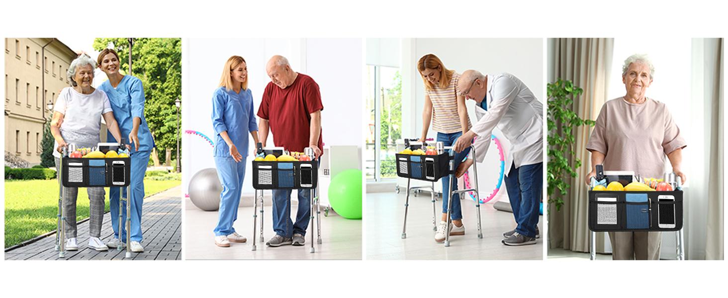 Upgraded Walker Basket with Cup Holder, Foldable Walker Bag with Large Capacity & Never Tipping Over - Not Fit for Rollator