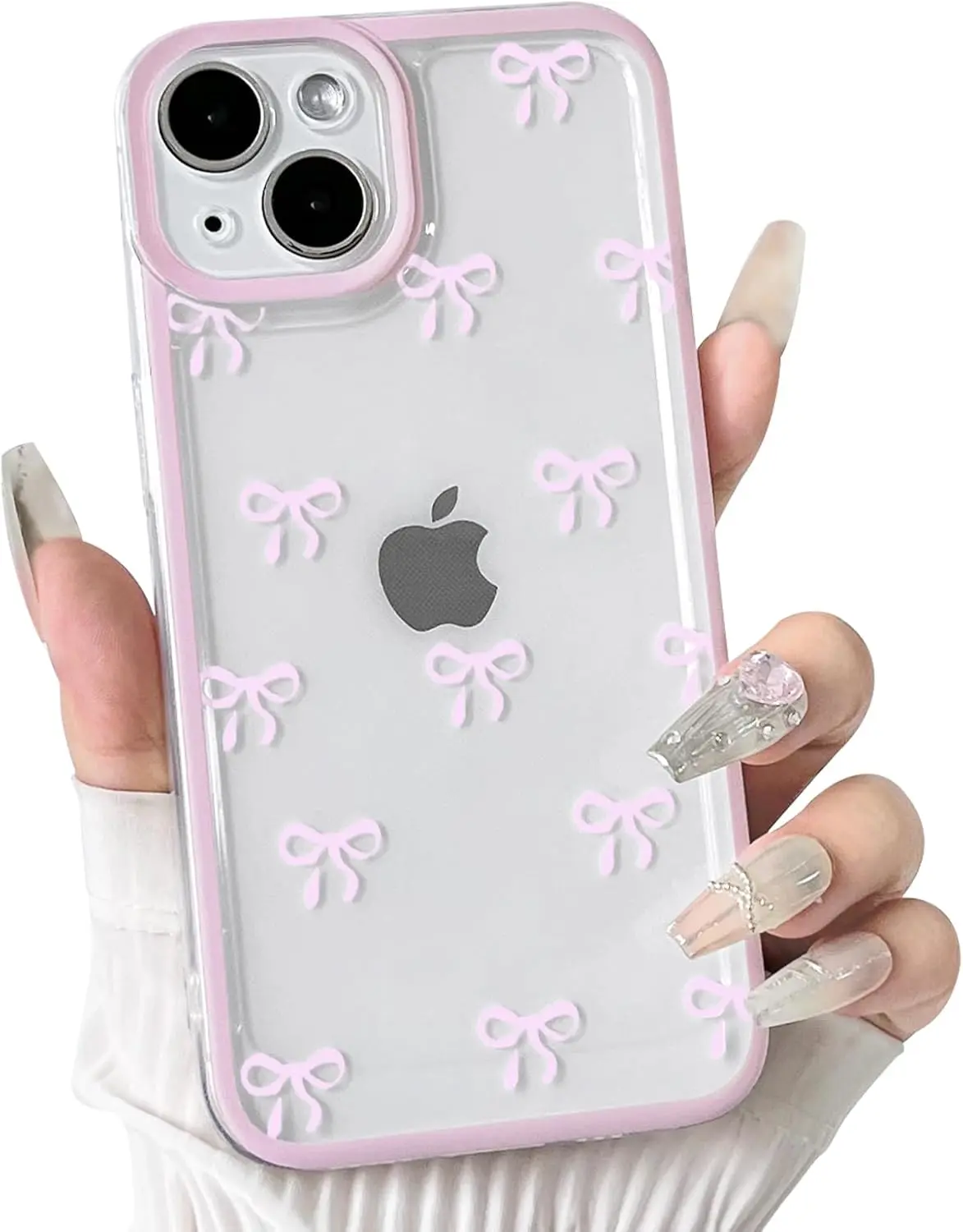 Shockproof phone case with pink bow for iPhone 13 Mini – Cute Pink Ribbon Bowknot, Soft Clear TPU, Full Camera Lens Protection for Women & Girls