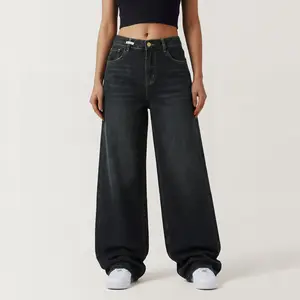 EMMIOL Wide Leg Baggy Jeans for Women – Y2K  Low Rise Denim jeans, Casual Streetwear 4 Pockets, Button Closure & Belt Loose Fit,baggy Fit Jean