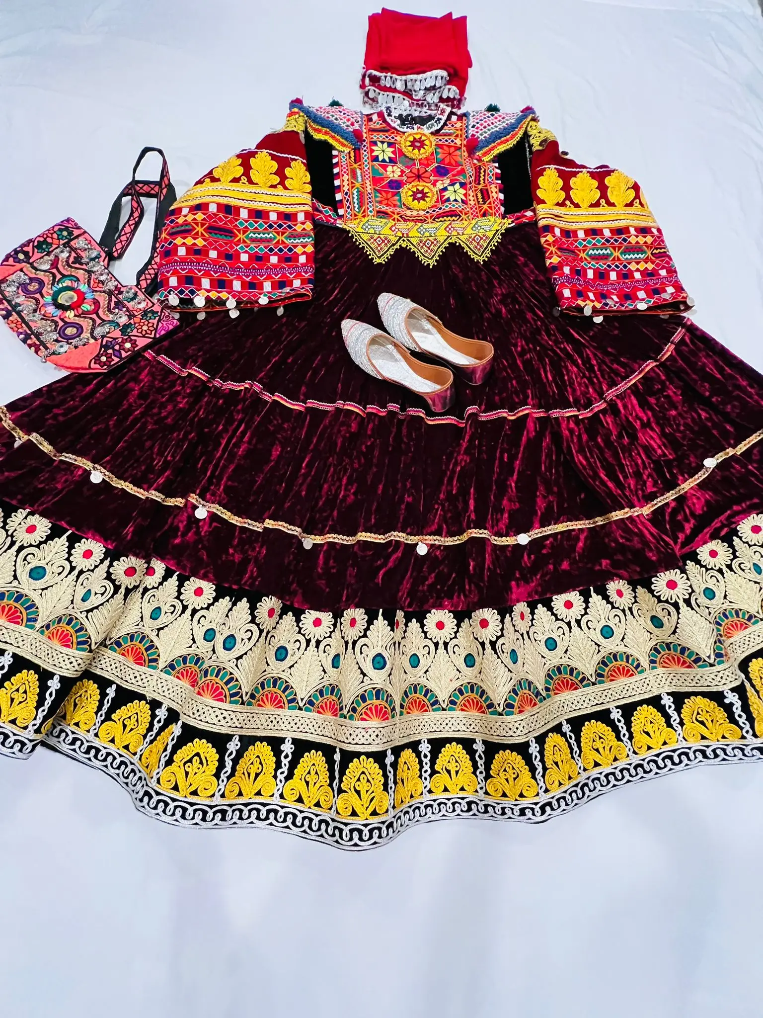 Beautiful Reddish handmade Afghan Kochi dress with Handmade purse