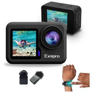 EXOPRO Waterproof 4K WiFi Sports Camera with Wireless Microphone, Black
