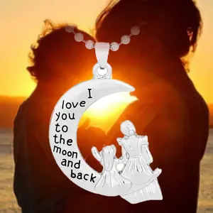 Alloy necklace mother daughter moon pendant necklace engraved necklace ladies daily wear mother's day gift