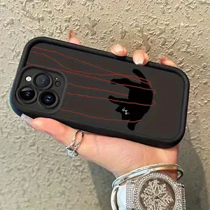 Phone Case: Popular Black Tall Bamboo Phone Case with Black Cat Hanging on Red String Design, Suitable for iPhone 11 12 13 14 15 16 iPhone 16 15 14 13 12 11 Pro Max XS XR X 7 8 Plus SE Series, Ideal Birthday Gift for Girlfriend, Boyfriend, Friends