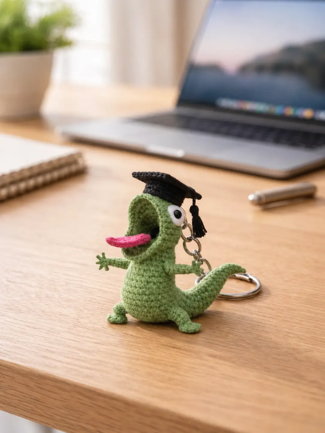 Funny Graduation Lizard Keychain, Handmade Crochet Gecko with Grad Cap, Cute Amigurumi Backpack Charm, Gift for Class of 2026