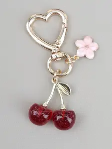 1pc Realistic Cherry & Flower Keychain for Bags Suitable for Women & - Sparkling Cute Fruit with Blossoms Bag Charm, Gift Accessory, Decorative Key