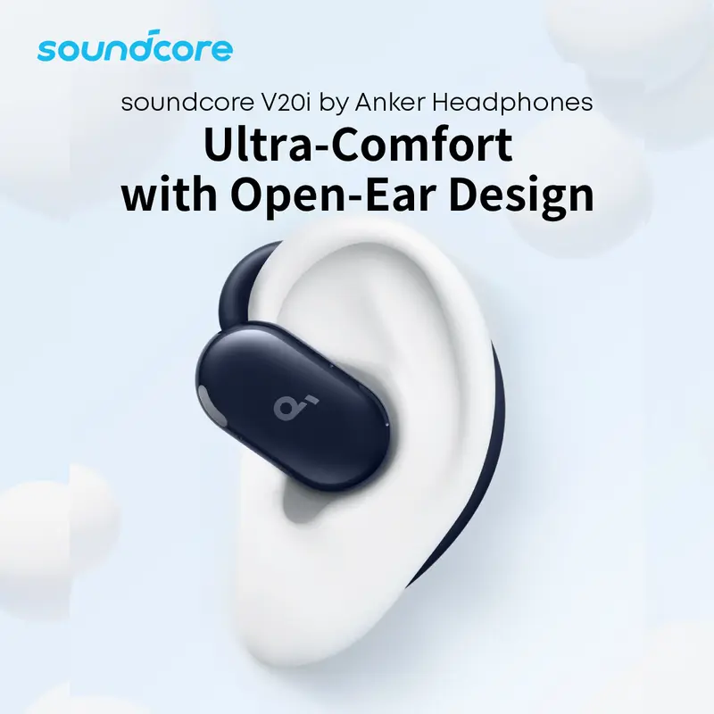 soundcore V20i by Anker Open-Ear Headphones, Adjustable Ear Hooks, Ultra-Comfort, Snug Fit, Powerful Sound, Clear Calls, IP55, 36H Playtime, Bluetooth 5.4 Wireless Earbuds, Multipoint Connection