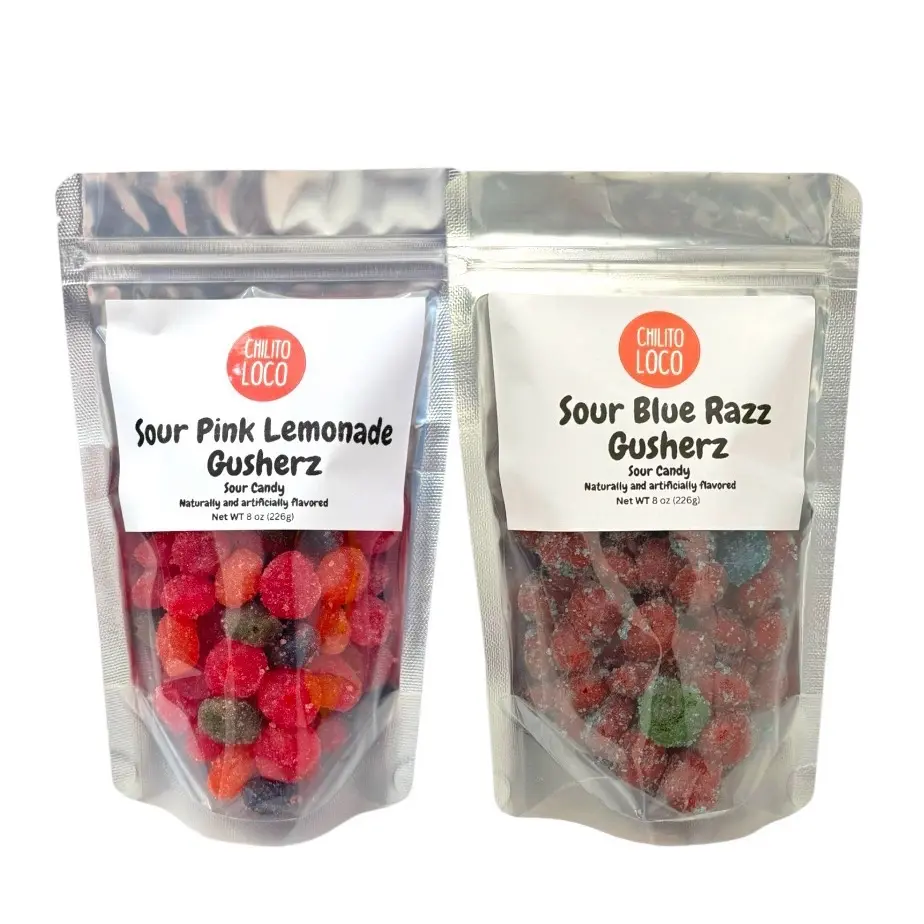 2 Pack Sour Bundle - Sour Blue Razz Gusherz and Pink Sour Pink Lemonade Gusherz - Snack candy gusher